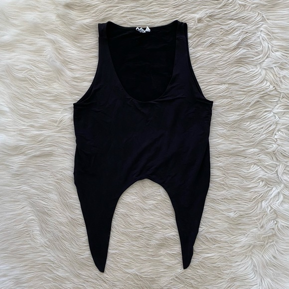 & Other Stories Black Scoop Neck Knot Tie Front Cropped Tank Top Shirt - Picture 5 of 8